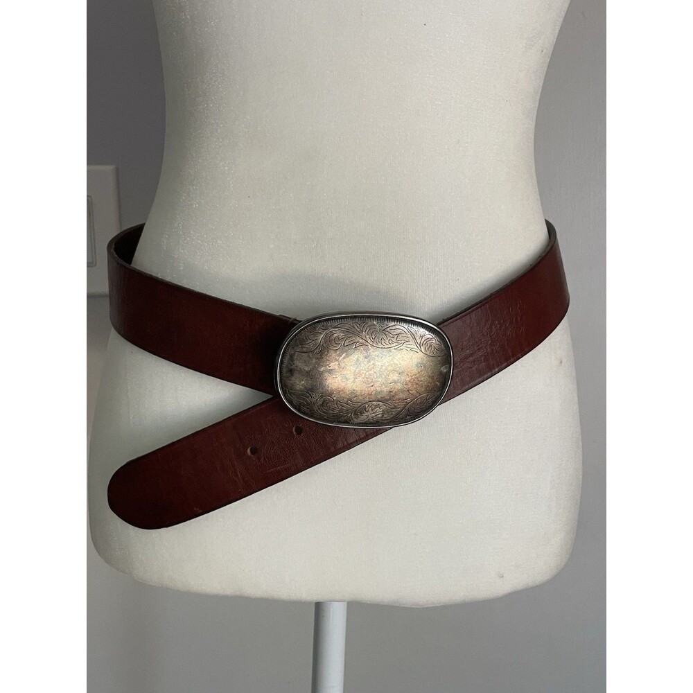 Y2K vintage ABERCROMBIE & FITCH Western Leather Belt Buckle England Spain Sz S
